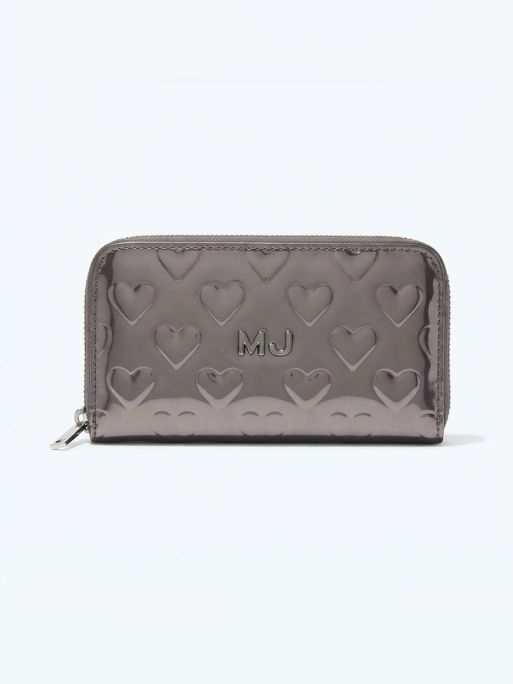 Marc by Marc Jacobs Metallic Quilted Heart Zip Around Wallet Gunmetal Grey